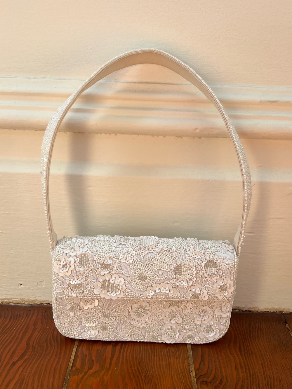 Anthropologie White Sequin Lace Evening Shoulder Bag | Bridal